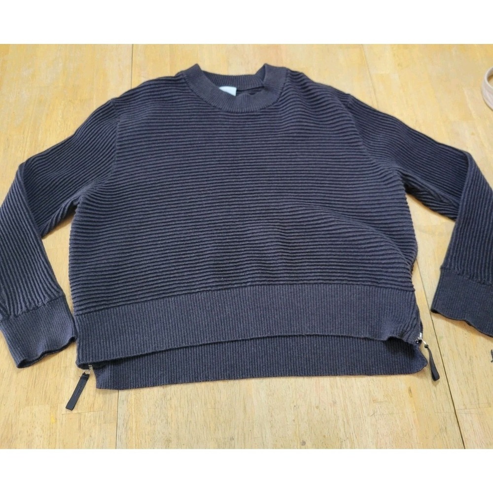 FLX Womens Cropped Pullover Sweater‎ Side Zippers Navy Blue Ribbed Size M